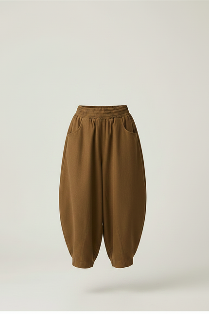 Pantalon Parachute Marron Ample Coton Confortable Femme - Molleton - vue 3