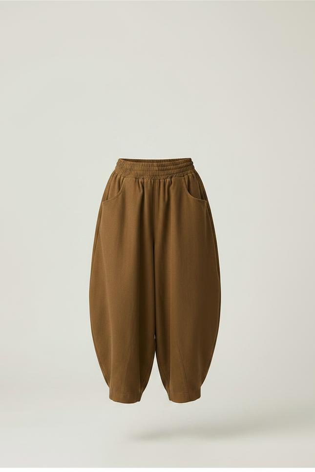 Pantalon Parachute Marron Ample Coton Confortable Femme - Molleton - vue 3