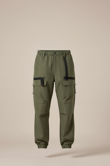Pantalon Parachute Kaki Cargo Cordon Homme Techwear - Polyester - vue 3