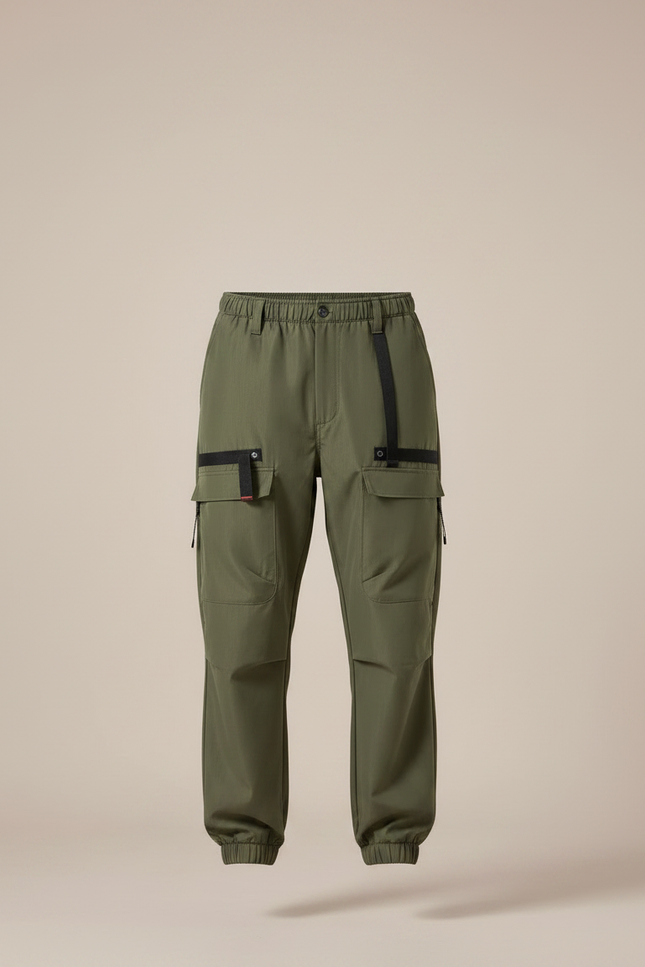 Pantalon Parachute Kaki Cargo Cordon Homme Techwear - Polyester - vue 3