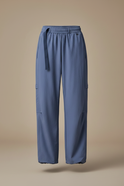 Pantalon Parachute Bleu Ample Ceinture Sport Femme - Polyester - vue 3