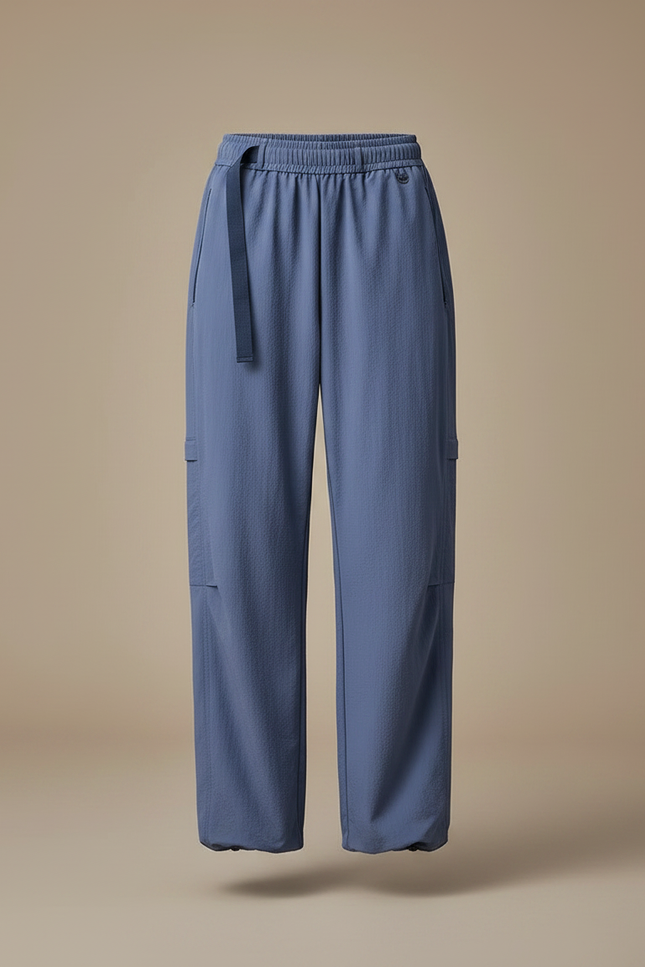 Pantalon Parachute Bleu Ample Ceinture Sport Femme - Polyester - vue 3
