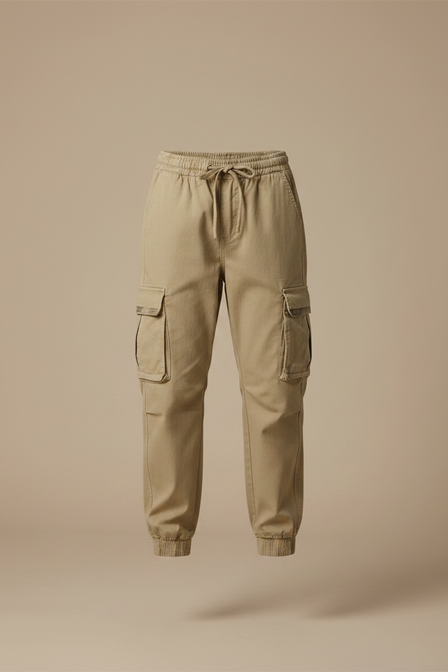 Pantalon Parachute Kaki Cargo Ample Coton Décontracté - vue 3