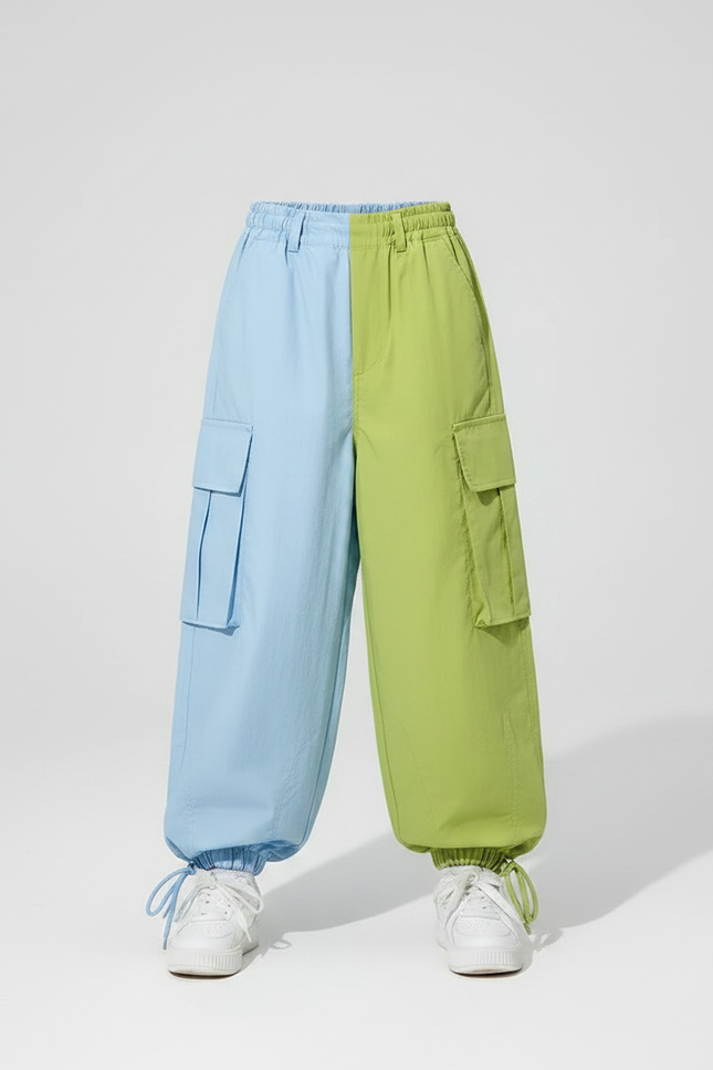 Pantalon Parachute Bicolore Ample Cargo Enfant Décontracté - Multicolore Polyester - vue 3
