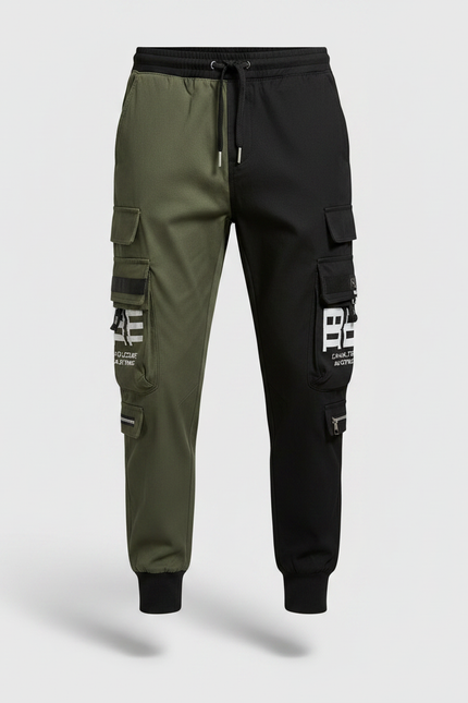 Pantalon Parachute Bicolore Cargo Imprimé Jogger - Multicolore Polyester - vue 3
