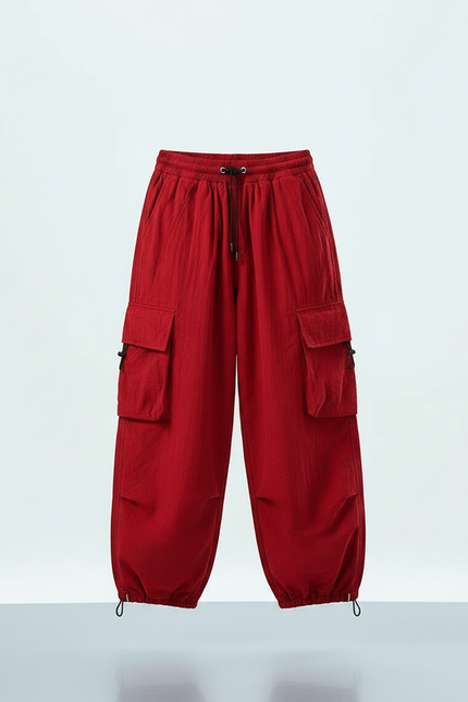 Pantalon Parachute Rouge Cargo Ample Enfant Décontracté Hip Hop - Lin - vue 3
