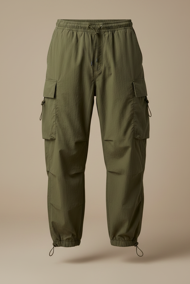 Pantalon Parachute Kaki Cargo Ample Homme Sportif - Polyester - vue 3