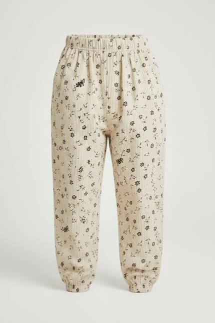 Pantalon Parachute Beige Côtelé Floral Ample Enfant - Cordé - vue 3