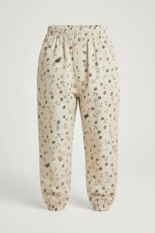 Pantalon Parachute Beige Côtelé Floral Ample Enfant - Cordé - vue 3