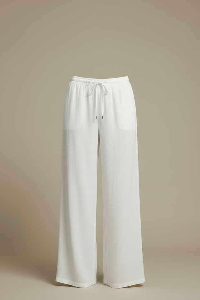 Pantalon Parachute Blanc Ample Fluide Cordon Femme - Lin - vue 3