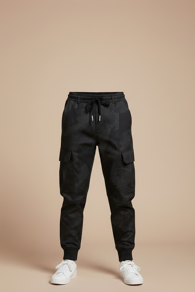 Pantalon Parachute Noir Cargo Imprimé Cordon Enfant - Polyester - vue 3