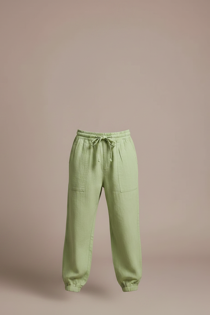 Pantalon Parachute Vert Lin Ample Enfant Décontracté Confortable - vue 3