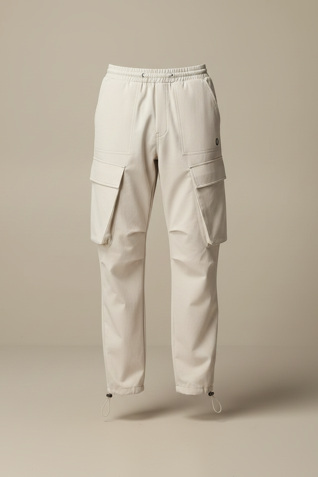 Pantalon Parachute Beige Ample Cargo Cordon Homme - Polyester - vue 3