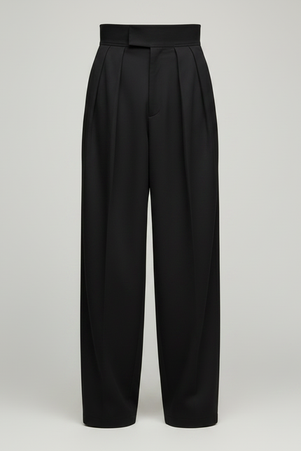 Pantalon Parachute Noir Plissé Ample Taille Haute Homme - Gabardine - vue 3