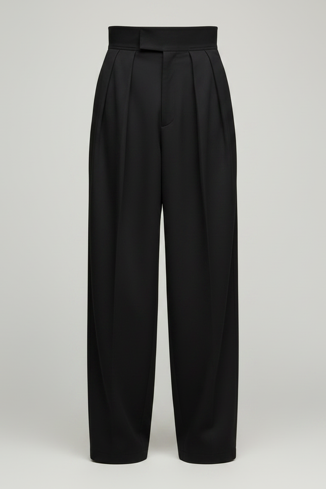 Pantalon Parachute Noir Plissé Ample Taille Haute Homme - Gabardine - vue 3