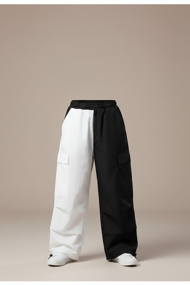 Pantalon Parachute Bicolore Noir Blanc Cargo Enfant - Multicolore Polyester - vue 3