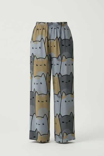 Pantalon Parachute Chats Imprimés Ample Décontracté Fluide - Multicolore Polyester - vue 3