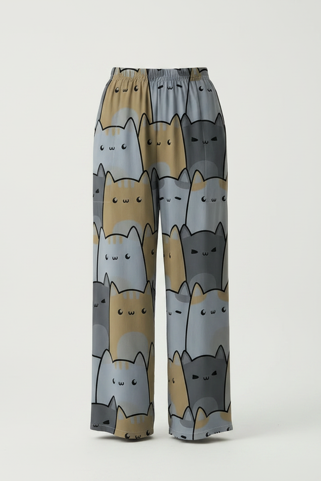 Pantalon Parachute Chats Imprimés Ample Décontracté Fluide - Multicolore Polyester - vue 3