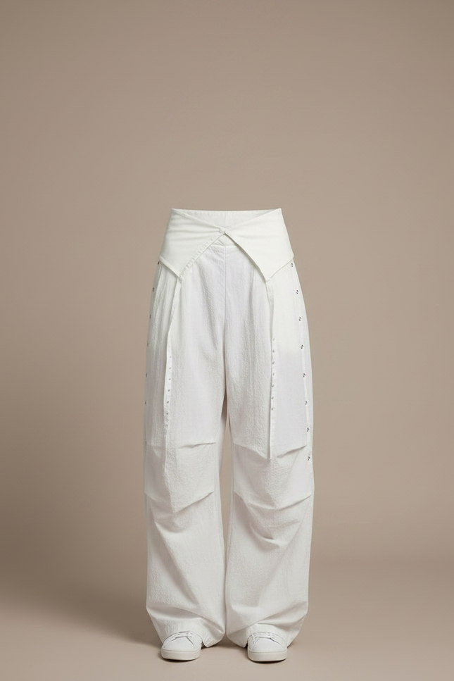 Pantalon Parachute Blanc Ample Taille Basse Décontracté Femme - Coton - vue 3