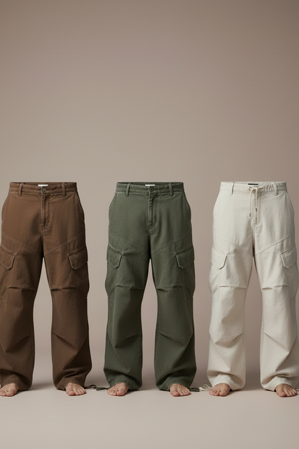 Pantalon Parachute Cargo Ample Coton Décontracté Homme - Kaki - vue 3