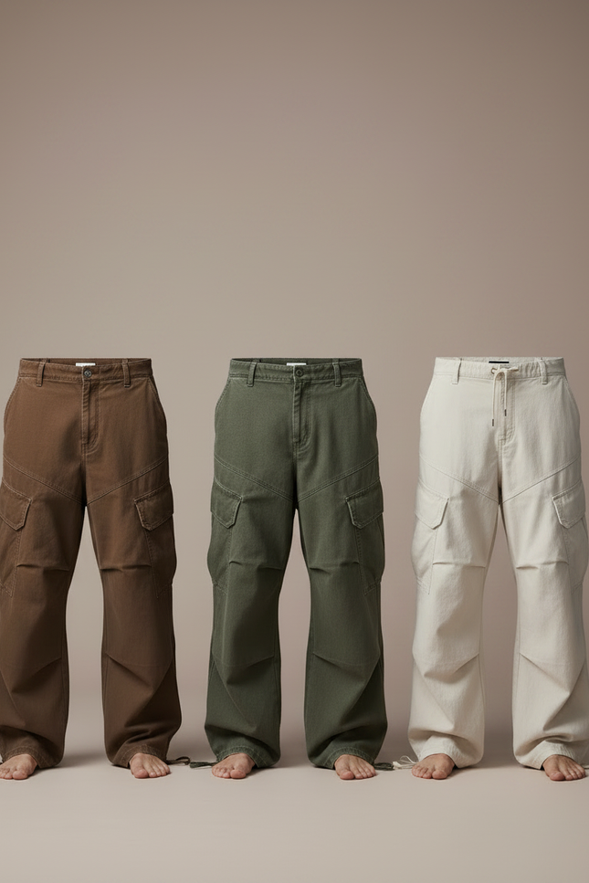 Pantalon Parachute Cargo Ample Coton Décontracté Homme - Kaki - vue 3