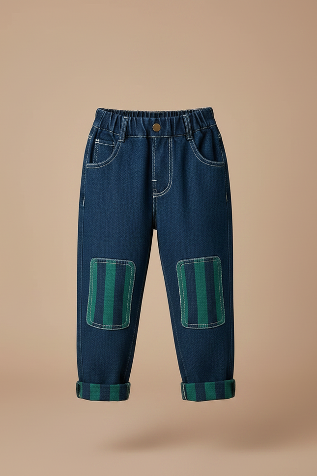 Pantalon Parachute Jean Ample Rayé Enfant Décontracté - Marine - vue 3