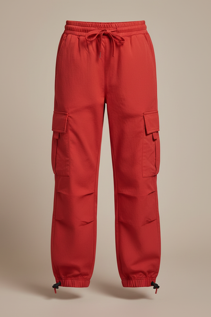 Pantalon Parachute Rouge Ample Cargo Enfant Coton - Polyester - vue 3