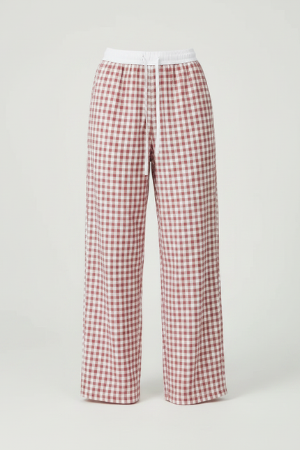 Pantalon Parachute Vichy Rouge Ample Coton Décontracté - vue 3