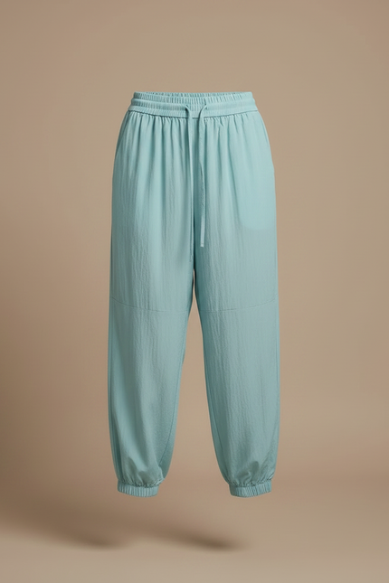 Pantalon Parachute Bleu Ciel Fluide Décontracté Cordon Femme - Viscose - vue 3