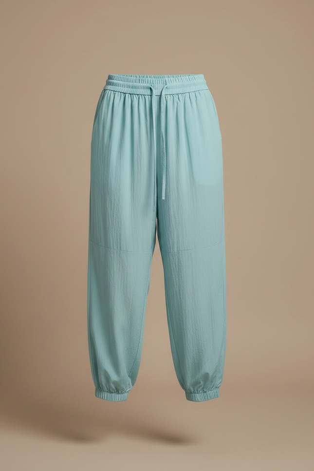 Pantalon Parachute Bleu Ciel Fluide Décontracté Cordon Femme - Viscose - vue 3