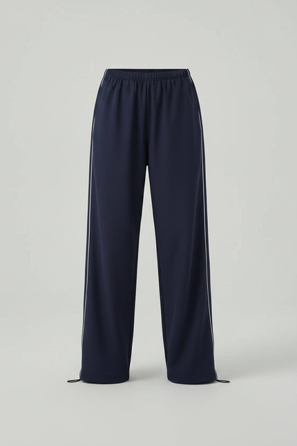 Pantalon Parachute Bleu Marine Ample Décontracté Rayures Latérales - Polyester - vue 3
