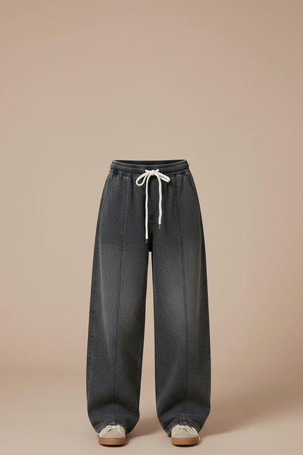 Pantalon Parachute Gris Ample Denim Fille Cordon - Jean - vue 3