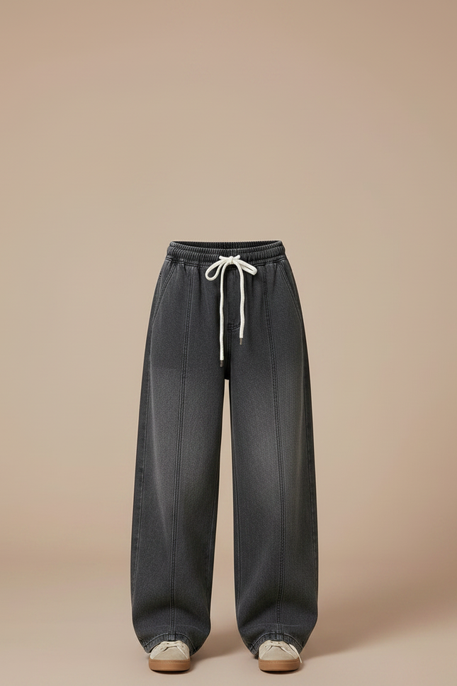 Pantalon Parachute Gris Ample Denim Fille Cordon - Jean - vue 3