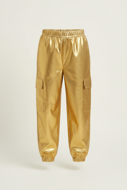 Pantalon Parachute Doré Métallisé Cargo Enfant Brillant - Polyester - vue 3
