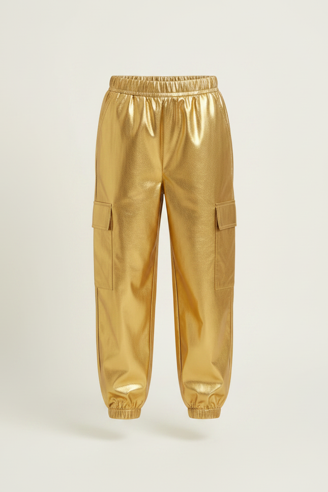 Pantalon Parachute Doré Métallisé Cargo Enfant Brillant - Polyester - vue 3