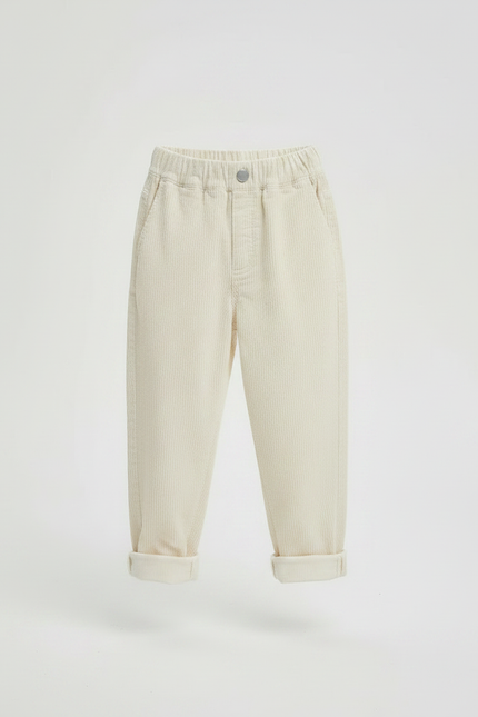 Pantalon Parachute Crème Côtelé Ample Décontracté Enfant - Beige Cordé - vue 3