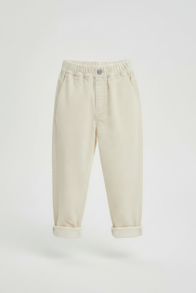 Pantalon Parachute Crème Côtelé Ample Décontracté Enfant - Beige Cordé - vue 3