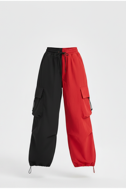 Pantalon Parachute Noir Rouge Cargo Ample Fille - Multicolore Polyester - vue 3
