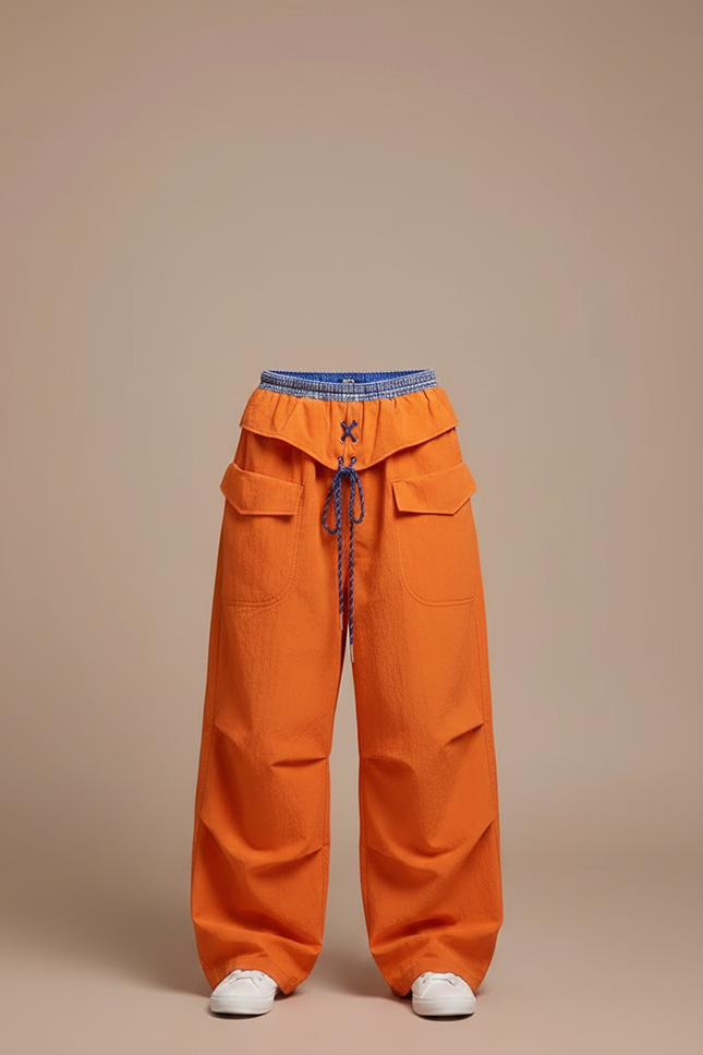 Pantalon Parachute Orange Ample Cargo Enfant Décontracté - Polyester - vue 3