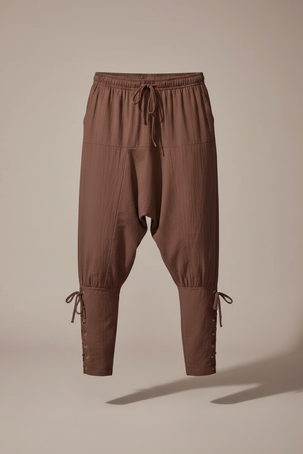 Pantalon Parachute Marron Coton Ample Lacets Homme - vue 3