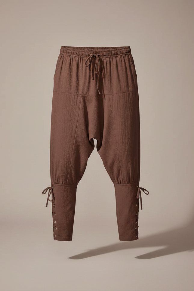 Pantalon Parachute Marron Coton Ample Lacets Homme - vue 3