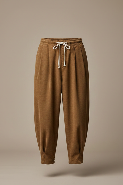 Pantalon Parachute Marron Côtelé Harem Décontracté Confortable - Cordé - vue 3