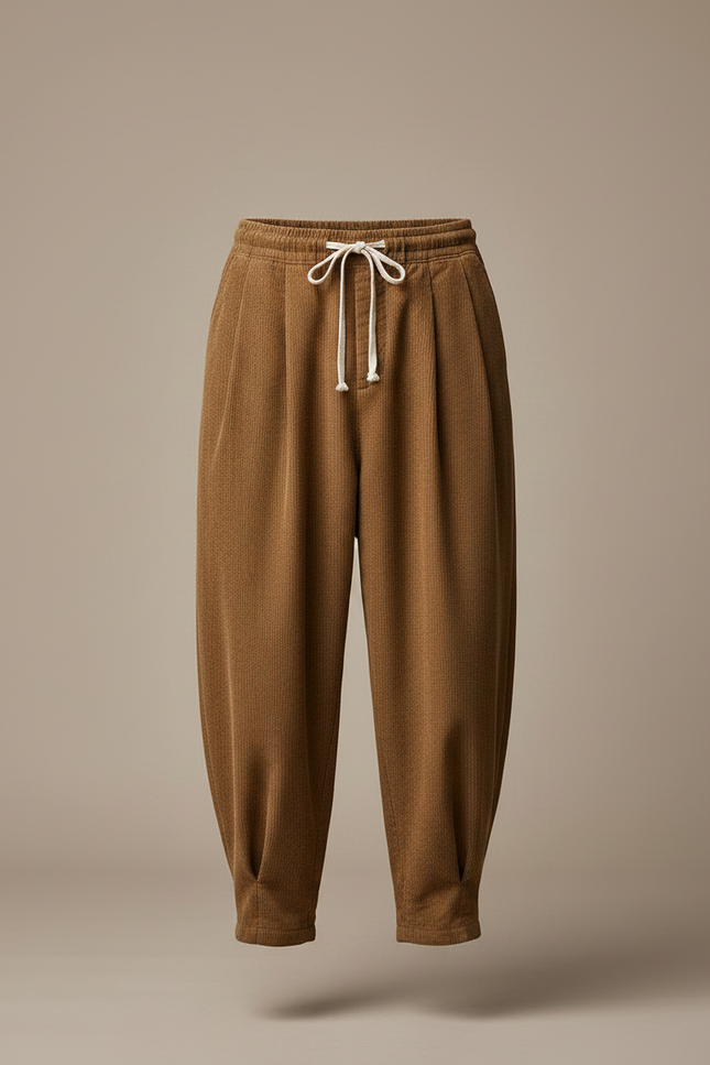 Pantalon Parachute Marron Côtelé Harem Décontracté Confortable - Cordé - vue 3