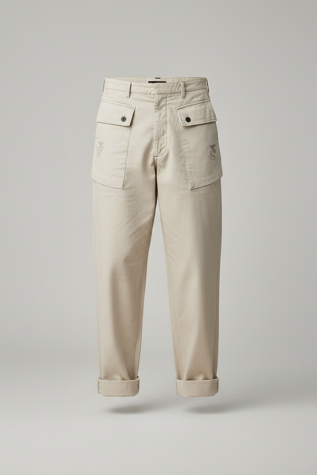 Pantalon Parachute Beige Ample Coton Cargo Homme - vue 3