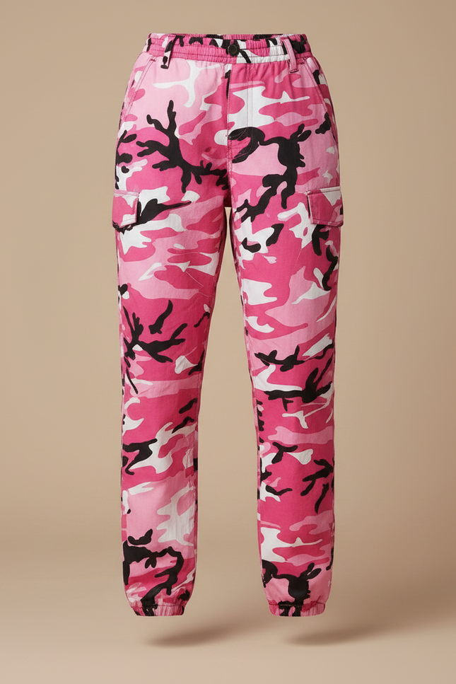Pantalon Parachute Rose Camouflage Ample Décontracté Femme - Polyester - vue 3