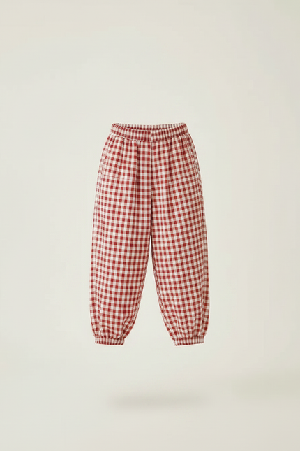 Pantalon Parachute Vichy Rouge Ample Coton Fille - vue 3
