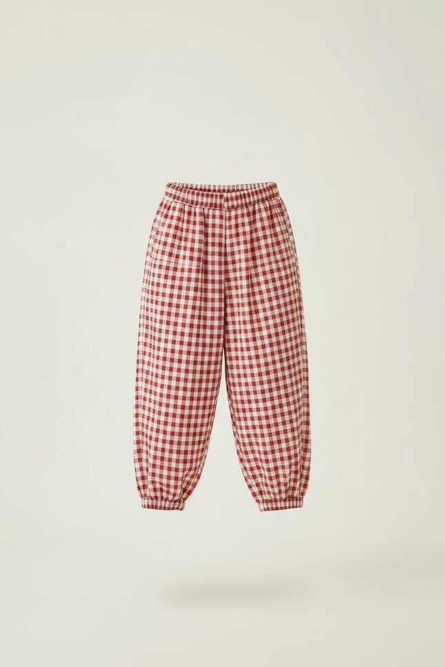 Pantalon Parachute Vichy Rouge Ample Coton Fille - vue 3