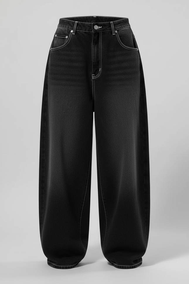 Pantalon Parachute Noir Délavé Ample Denim Y2K Femme - Jean - vue 3