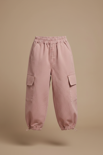 Pantalon Parachute Rose Cargo Ample Enfant Léger Coton - vue 3