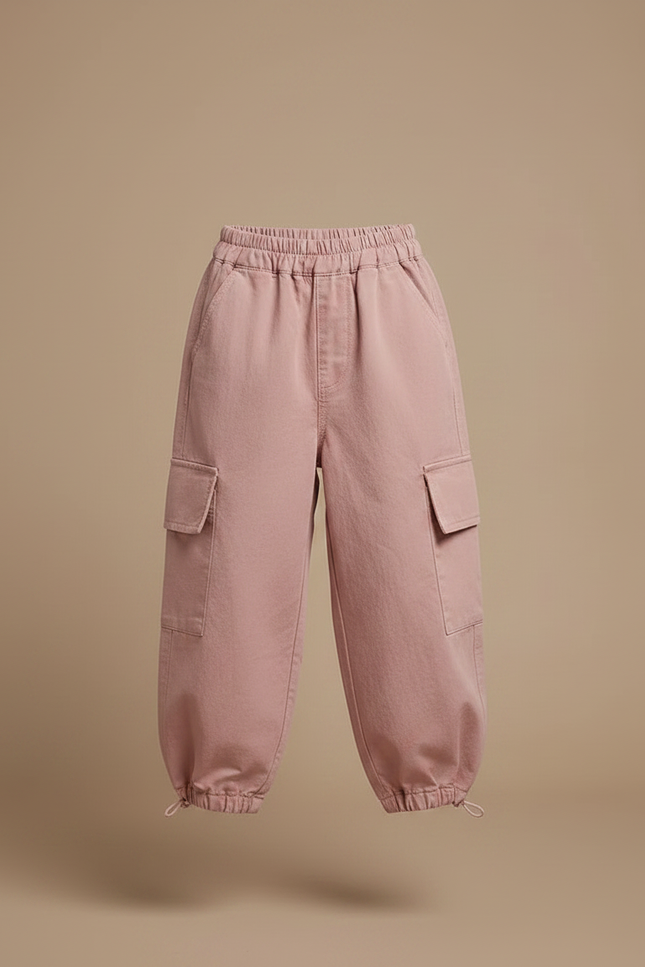 Pantalon Parachute Rose Cargo Ample Enfant Léger Coton - vue 3